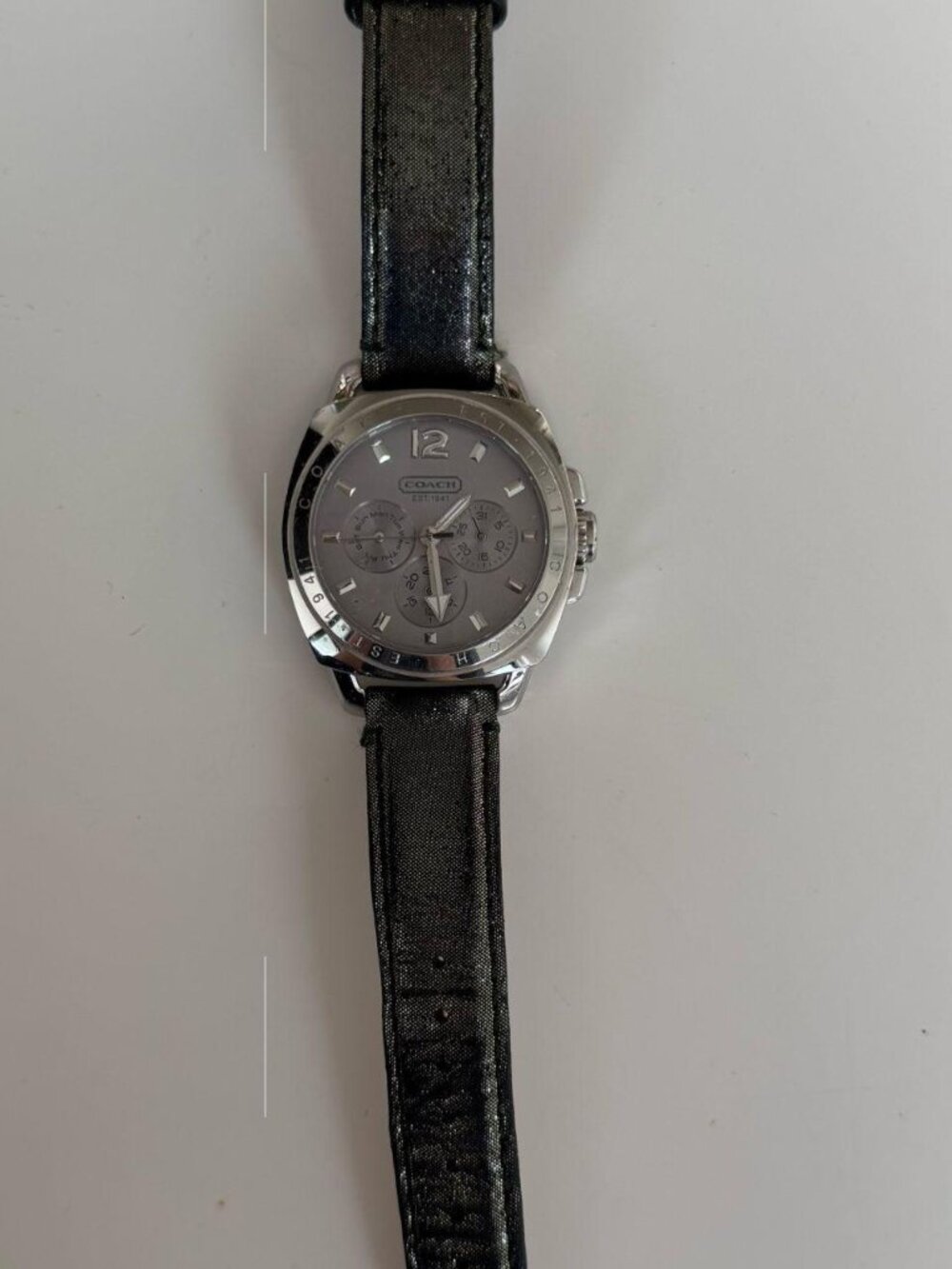 Coach Silver Grey Dial Black Strap Watch